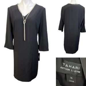 Tahari ASL dress plus sz‎ 14 black 3/4 sleeve knee length office business church